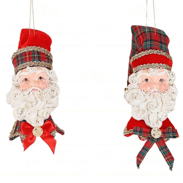 B 87000 Goodwill Christmas Ornaments Tartan Santa Head Ornament Red Green Gold