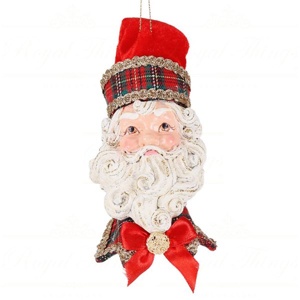 B 87000 Goodwill Christmas Ornaments Tartan Santa Head Ornament Red Green Gold Vari Redhat