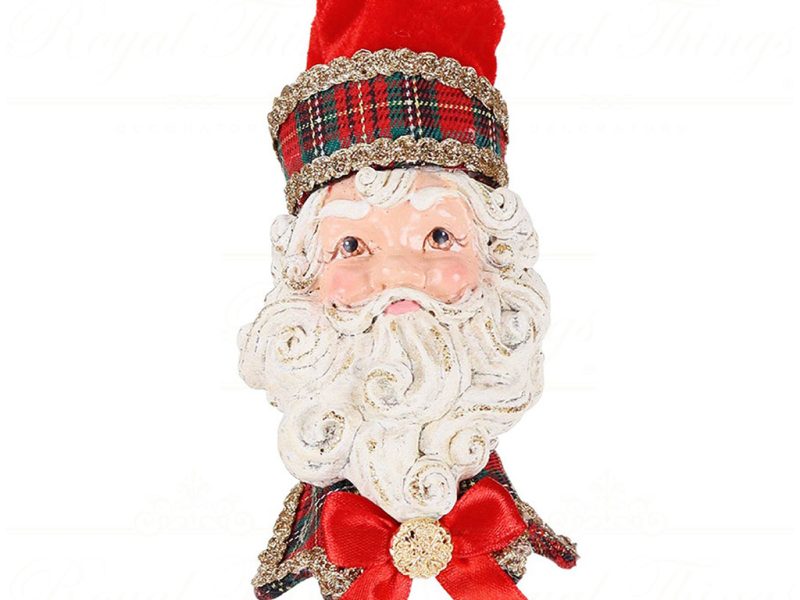 B 87000 Goodwill Christmas Ornaments Tartan Santa Head Ornament Red Green Gold Vari Redhat