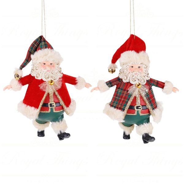 B 87001 Goodwill Christmas Ornaments Tartan Chubby Santa Ornament Red Green Gold
