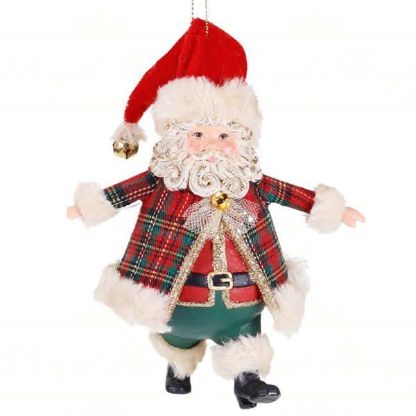 B 87001 Goodwill Christmas Ornaments Tartan Chubby Santa Ornament Red Green Gold Vari Redhat