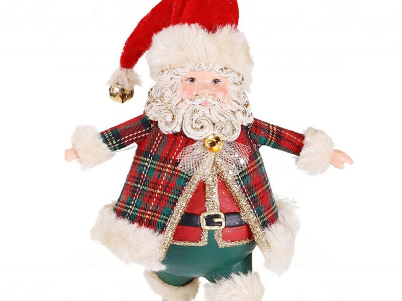 B 87001 Goodwill Christmas Ornaments Tartan Chubby Santa Ornament Red Green Gold Vari Redhat