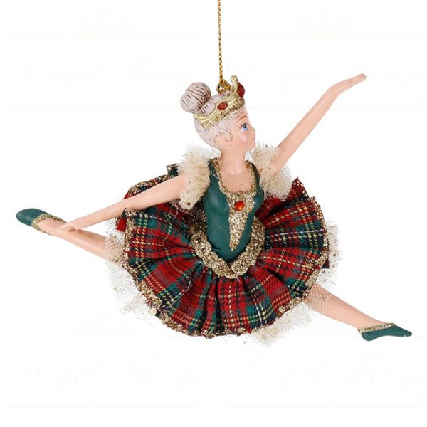 B 87002 Goodwill Christmas Ornaments Tartan Jumping Ballerina Ornament Red Green Vari Green