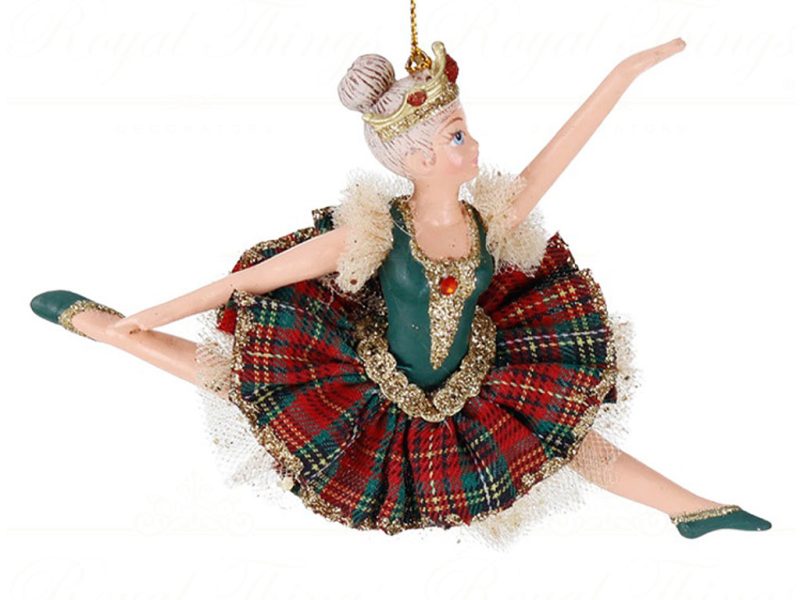 B 87002 Goodwill Christmas Ornaments Tartan Jumping Ballerina Ornament Red Green Vari Green