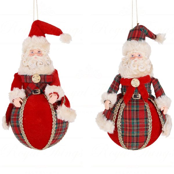 B 87004 Goodwill Christmas Ornaments Tartan Santa On Ball Ornament Red Green