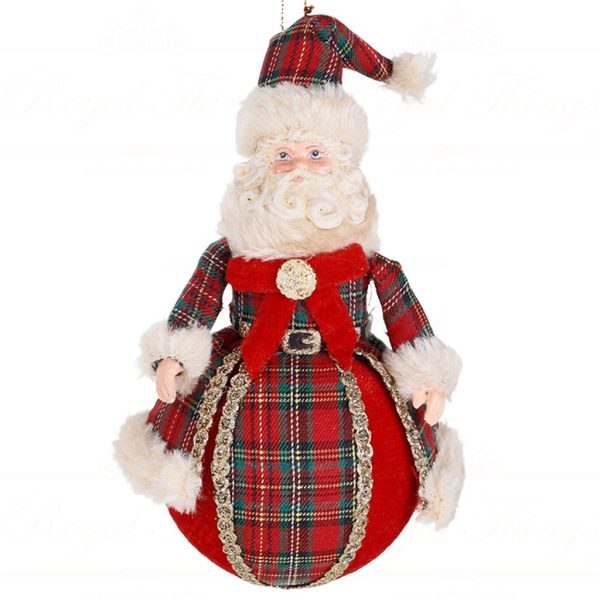 B 87004 Goodwill Christmas Ornaments Tartan Santa On Ball Ornament Red Green Vari Squares