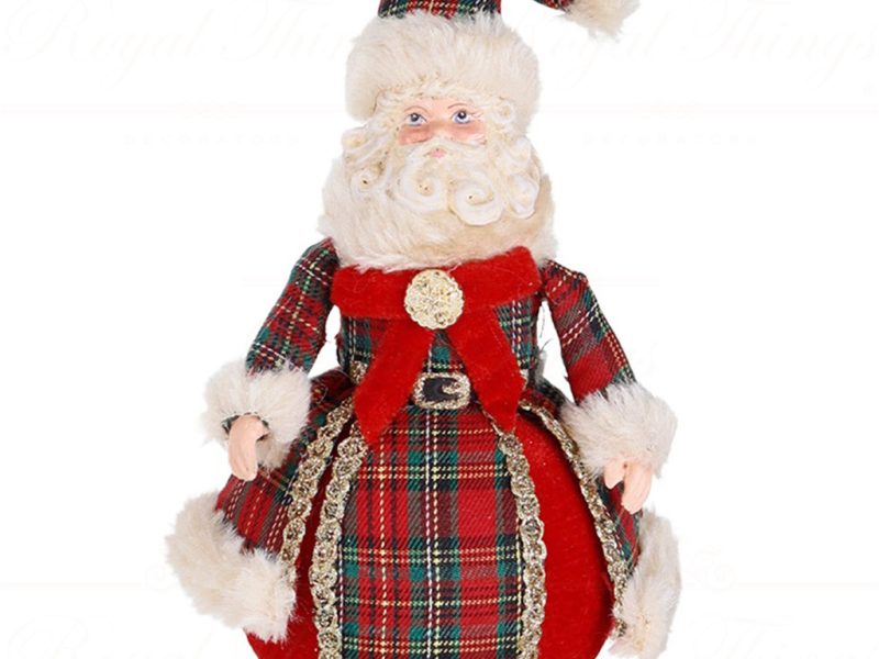 B 87004 Goodwill Christmas Ornaments Tartan Santa On Ball Ornament Red Green Vari Squares