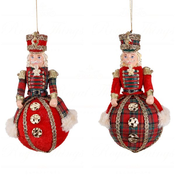 B 87005 Goodwill Christmas Ornaments Tartan Nutcracker On Ball Ornament Red Green Gold