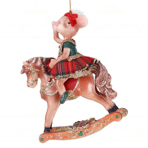 B 87013 Goodwill Christmas Ornaments Tartan Bettina Rocking Horse Ornament Red Brown Vari Green