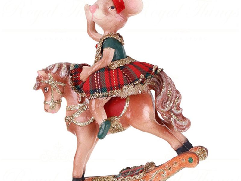 B 87013 Goodwill Christmas Ornaments Tartan Bettina Rocking Horse Ornament Red Brown Vari Green