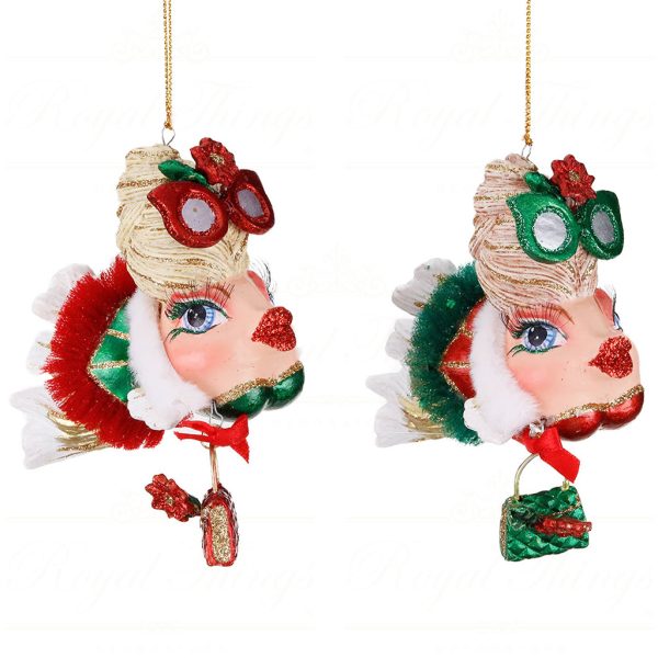 B 87100 Goodwill Christmas Ornaments Xmas Couture Lady Fish Ornament Green Red