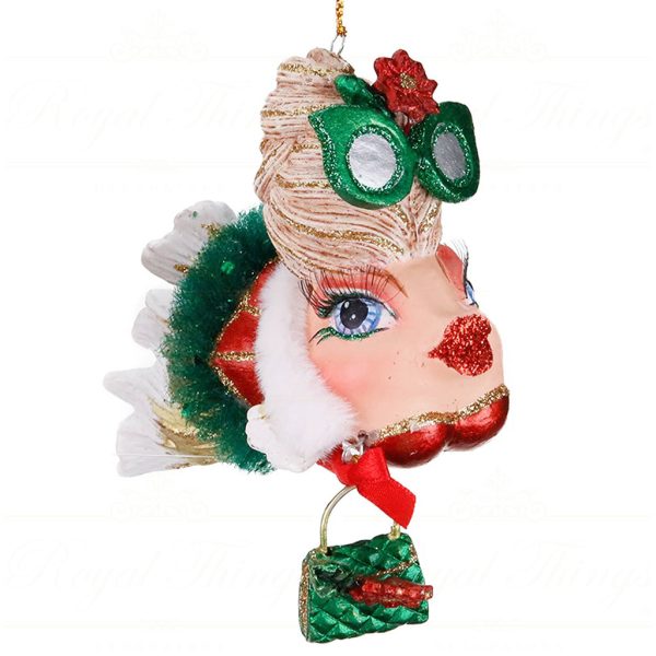 B 87100 Goodwill Christmas Ornaments Xmas Couture Lady Fish Ornament Green Red Vari Greenglasses