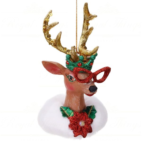B 87101 Goodwill Christmas Ornaments Xmas Couture Deer Head Ornament Green Red Vari Redglasses