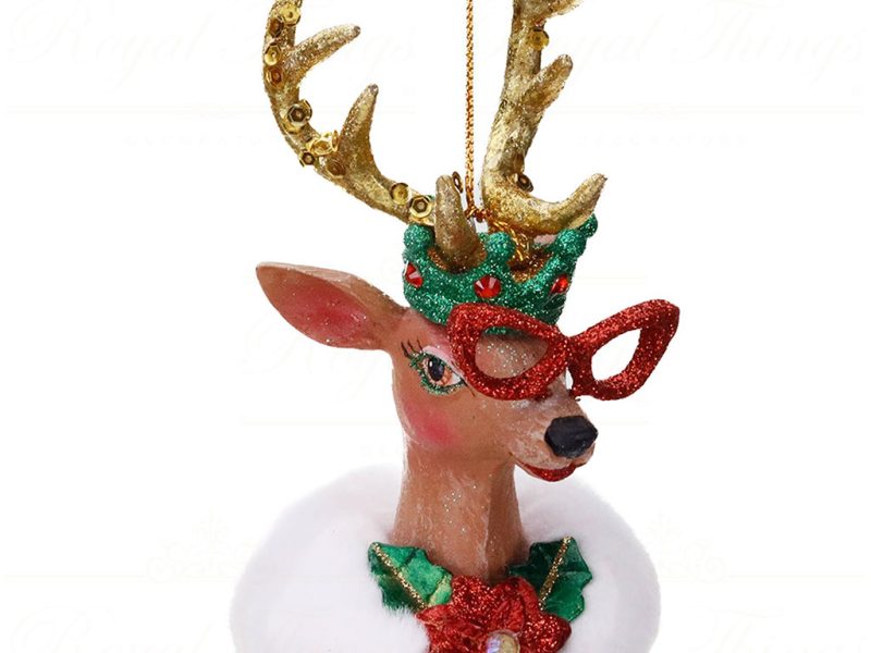B 87101 Goodwill Christmas Ornaments Xmas Couture Deer Head Ornament Green Red Vari Redglasses