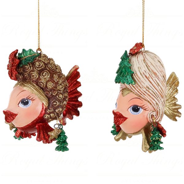 B 87111 Goodwill Christmas Ornaments Xmas Couture Fish Big Hair Ornament Red Gold