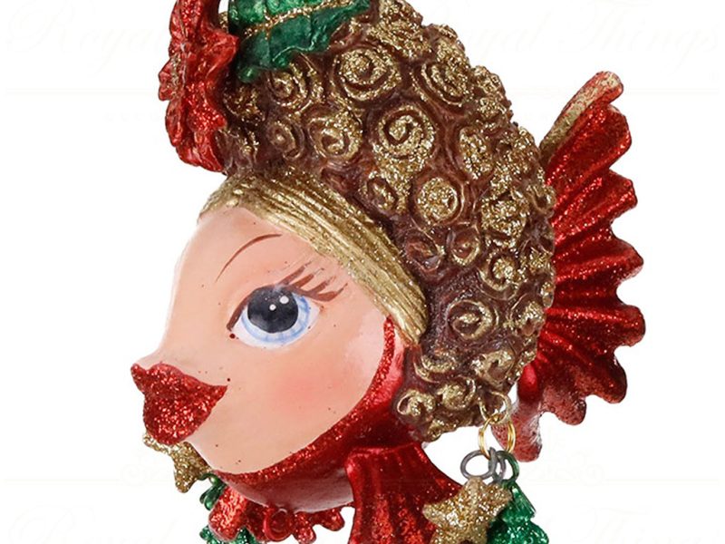 B 87111 Goodwill Christmas Ornaments Xmas Couture Fish Big Hair Ornament Red Gold Vari Red