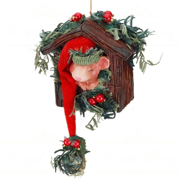 B 87153 Goodwill Christmas Ornaments Woodland Bedtime Mouse In Birdhouse Ornament Brown