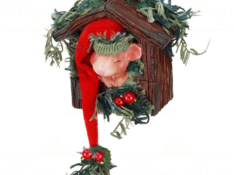 B 87153 Goodwill Christmas Ornaments Woodland Bedtime Mouse In Birdhouse Ornament Brown