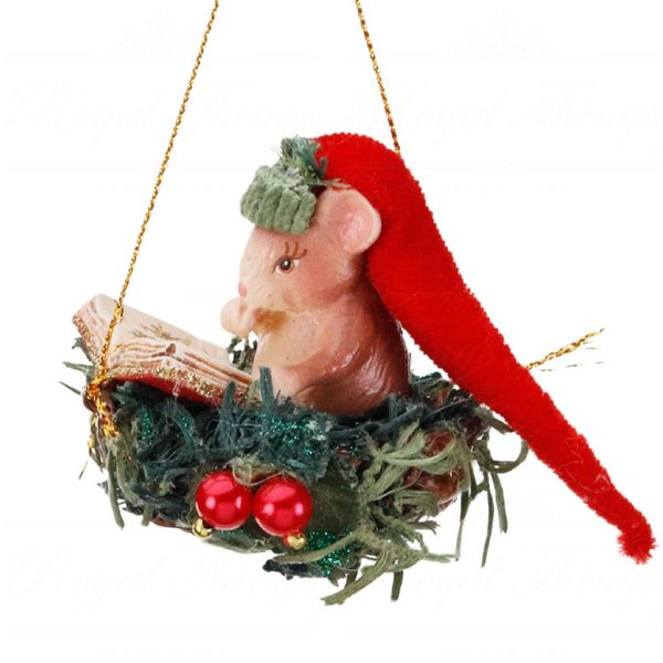 B 87157 Goodwill Christmas Ornaments Woodland Bedtime Mouse In Nest Ornament Red Vari Red