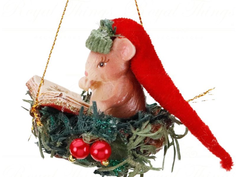 B 87157 Goodwill Christmas Ornaments Woodland Bedtime Mouse In Nest Ornament Red Vari Red