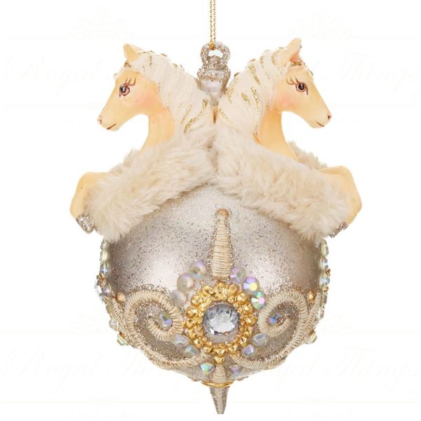 B 87204 Goodwill Christmas Ornaments Regal Winter Horses On Ball Ornament Gold Champagne Vari Champagne