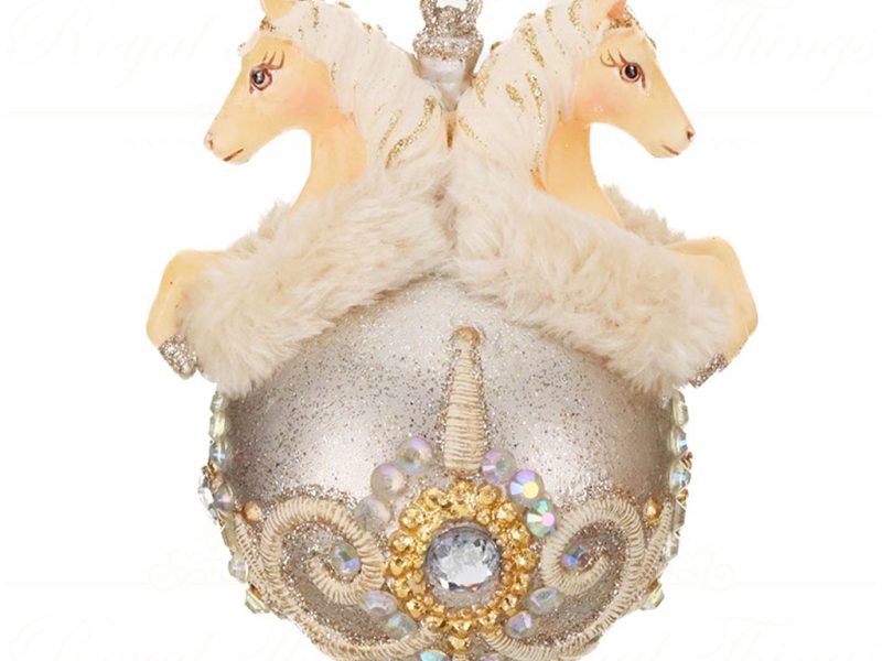 B 87204 Goodwill Christmas Ornaments Regal Winter Horses On Ball Ornament Gold Champagne Vari Champagne