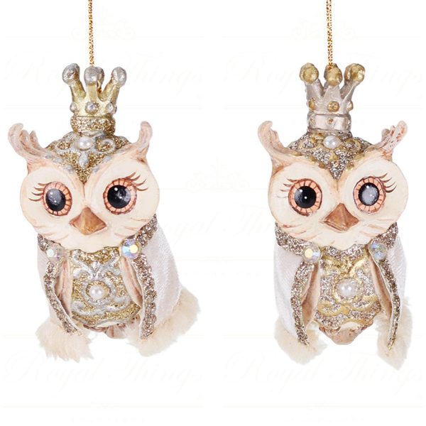 B 87206 Goodwill Christmas Ornaments Regal Winter Owl Ornament Gold Cream