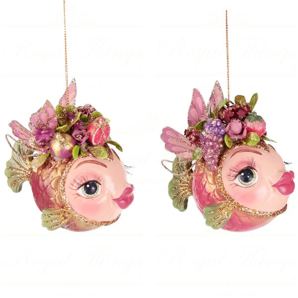 B 87256 Goodwill Christmas Ornaments Fairy Banquet Puffer Fish Ornament Pink Purple