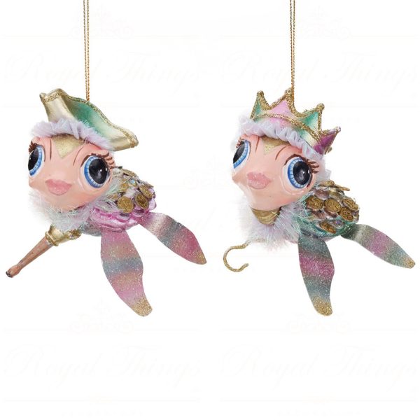 B 87302 Goodwill Christmas Ornaments Treasure Pirate Turtle Ornament Gold Pink Green