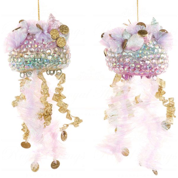 B 87305 Goodwill Christmas Ornaments Treasure Jelly Fish Ornament Gold Pink Green