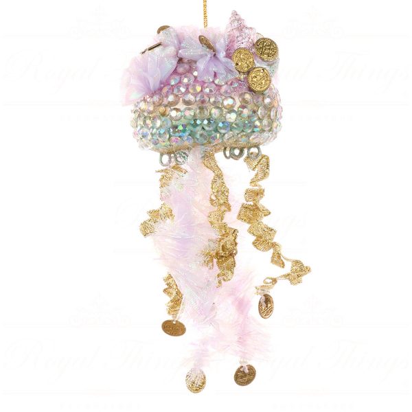 B 87305 Goodwill Christmas Ornaments Treasure Jelly Fish Ornament Gold Pink Green Vari B