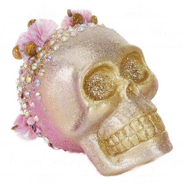 B 87313 Goodwill Christmas Ornaments Treasure Skull Ornament Gold Pink Green Vari B