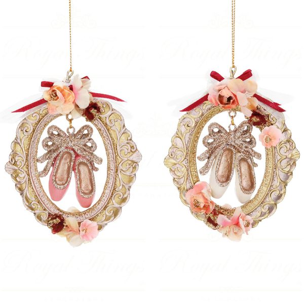 B 87351 Goodwill Christmas Ornaments Ballet Slippers Frame Ornament Gold Pink