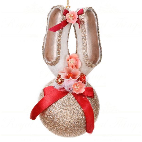 B 87352 Goodwill Christmas Ornaments Ballet Slippers On Ball Ornament Gold Pink