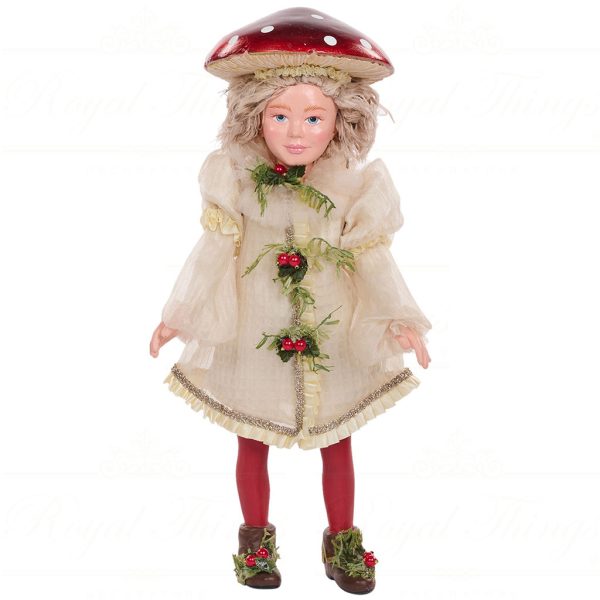 B 87401 Goodwill Christmas Dolls Snow White Mushroom Boy Doll Red Cream Green