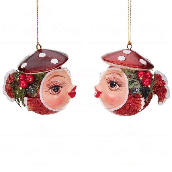 B 87402 Goodwill Christmas Ornaments Snow White Puffer Fish Ornament Red White