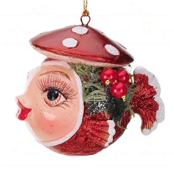 B 87402 Goodwill Christmas Ornaments Snow White Puffer Fish Ornament Red White Vari A
