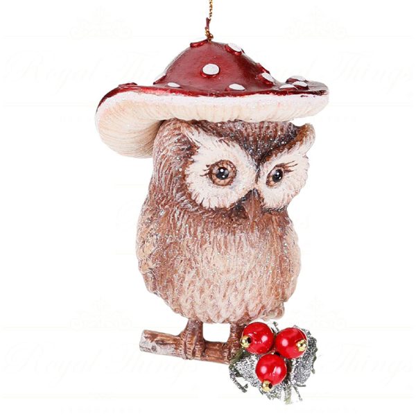 B 87405 Goodwill Christmas Ornaments Snow White Mushroom Owl Ornament Red Brown