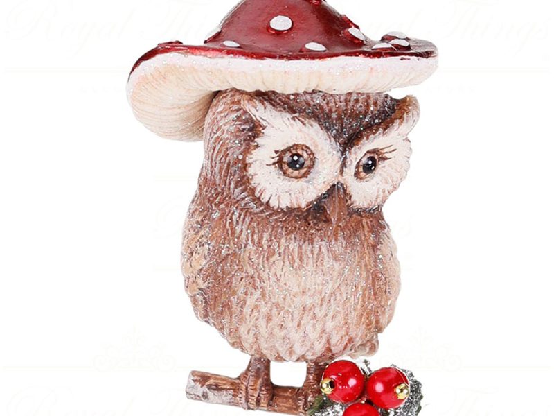 B 87405 Goodwill Christmas Ornaments Snow White Mushroom Owl Ornament Red Brown