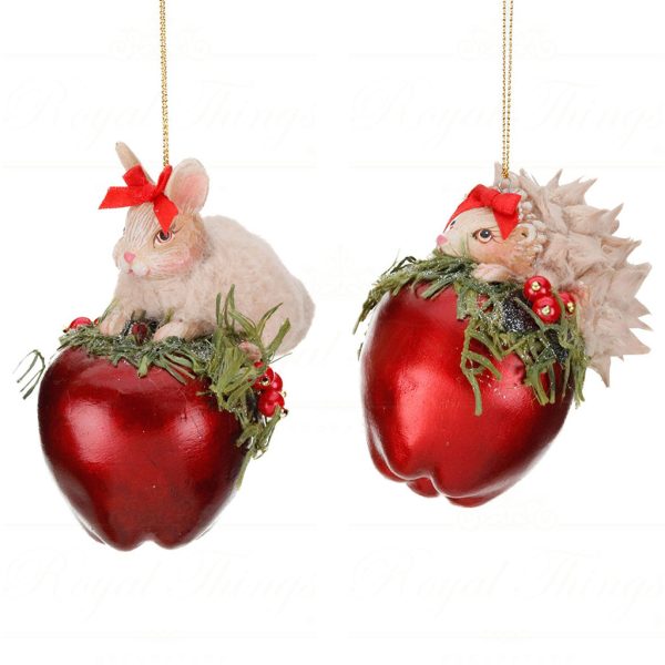 B 87406 Goodwill Christmas Ornaments Snow White Bunny Hedgehog Apple Ornament Red Green Cream