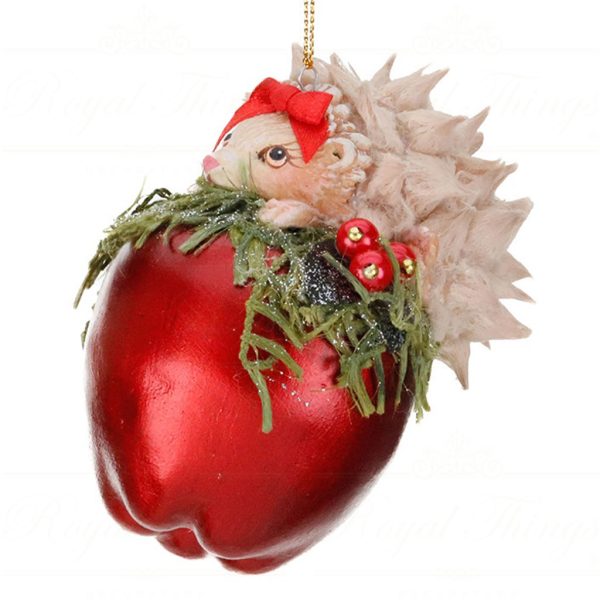 B 87406 Goodwill Christmas Ornaments Snow White Bunny Hedgehog Apple Ornament Red Green Cream Vari Hedgehog