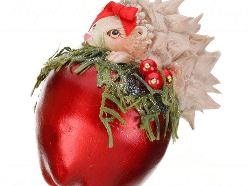 B 87406 Goodwill Christmas Ornaments Snow White Bunny Hedgehog Apple Ornament Red Green Cream Vari Hedgehog