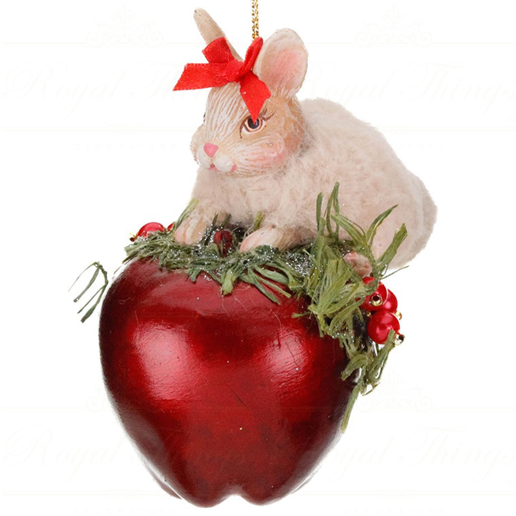 B 87406 goodwill christmas ornaments snow white bunny hedgehog apple ornament red green cream vari rabbit B 87406 Goodwill Christmas Ornaments Snow White Bunny Hedgehog Apple Ornament Red Green Cream Vari Rabbit