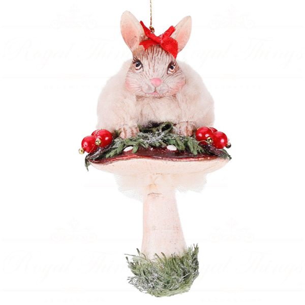 B 87407 Goodwill Christmas Ornaments Bunny Hedgehog Mushroom Ornament Red Cream Vari Rabbit
