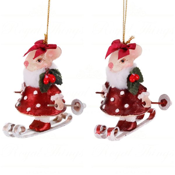 B 87416 Goodwill Christmas Ornaments Snow White Mushroom Ski Mouse Ornament Red White