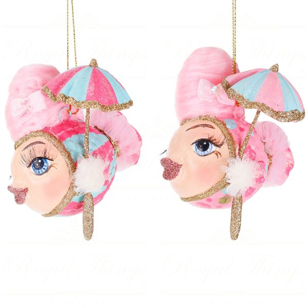 B 87462 Goodwill Christmas Ornaments Cotton Candy Carnival Puffer Fish Ornament Pink Blue