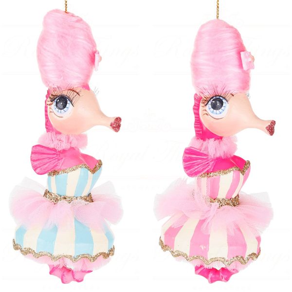 B 87464 Goodwill Christmas Ornaments Cotton Candy Carnival Seahorse Ornament Pink Blue