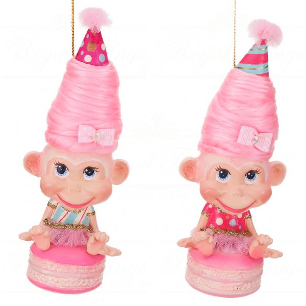 B 87465 Goodwill Christmas Ornaments Cotton Candy Carnival Mac.monkey Ornament Pink