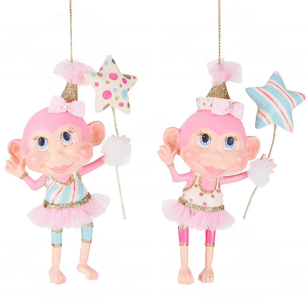 B 87466 goodwill christmas ornaments cotton candy carnival dangling monkey ornament pink blue B 87466 Goodwill Christmas Ornaments Cotton Candy Carnival Dangling Monkey Ornament Pink Blue