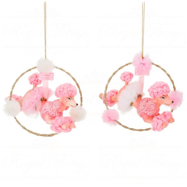 B 87472 Goodwill Christmas Ornaments Cotton Candy Carnival Poodle Hoop Ornament Pink